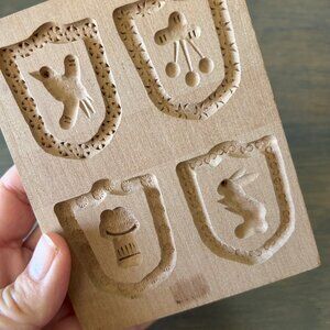 German Carved Wood Cookie Butter Mold 4 Panels